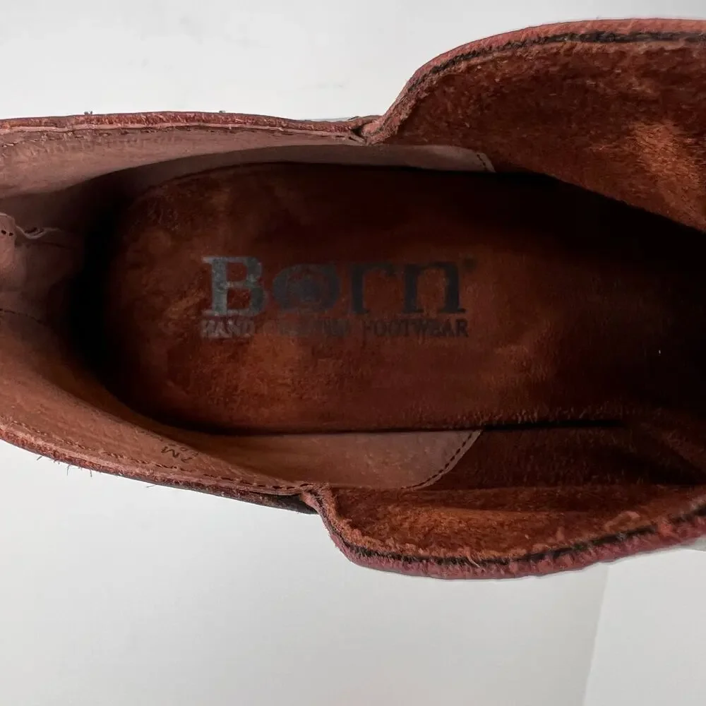 BORN Benna Leather Ankle Boot Back Zip in Dark Brown Women’s Size 7M